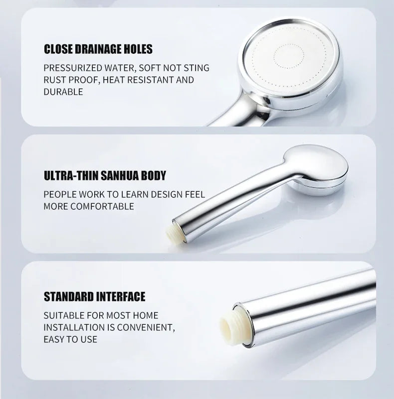 High Pressure Water Saving Rainfall Shower Head Bathroom Accessories ABS Chrome Holder Showerhead  Bathroom Accessories