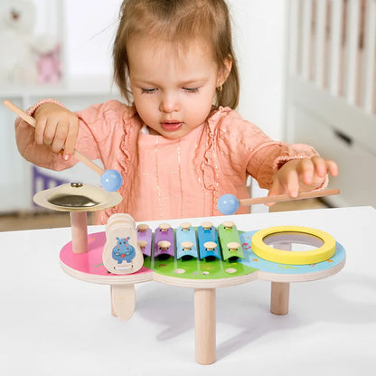 Wooden Music Toys For Babies Children's Multifunctional Music Knocking Table Early Education Kids Drum Set Music Toy Baby Gift