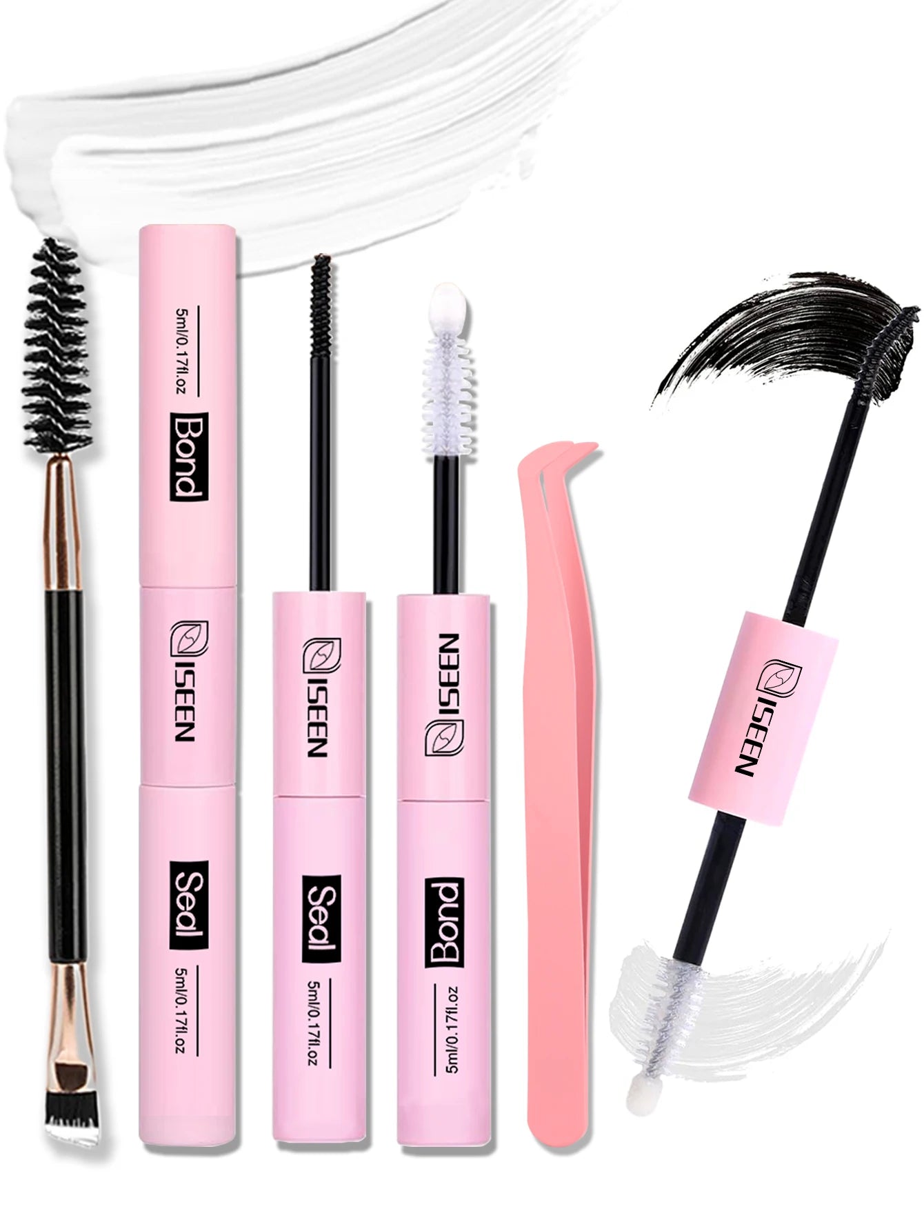 ISEEN Eyelash Bond & Seal 10ml  Eyelash Glue Remover 5ml Eyelash Curler Eyelash Brush Tweezer Kit Makeup