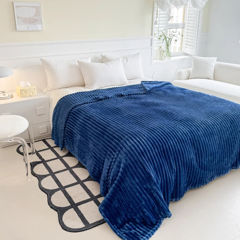 1 blue striped blanket - thickened blanket, modern and simple design, four seasons office nap blanket, suitable for bed or sofa.