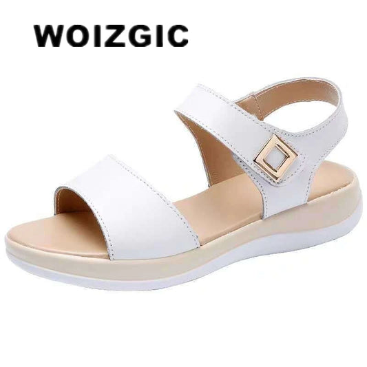 WOIZGIC Women's Female Ladies Genuine Leather Platform Sandals Shoes Summer Cool Beach Non Slip On