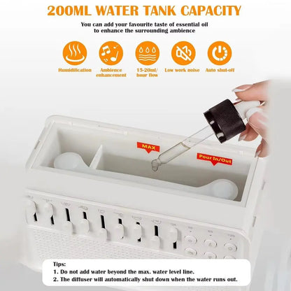 White Noise Sleep Sound Machine Flame Air Diffuser Humidifier with BT Speaker and Night Light Essential Oil Diffuser for Bedroom