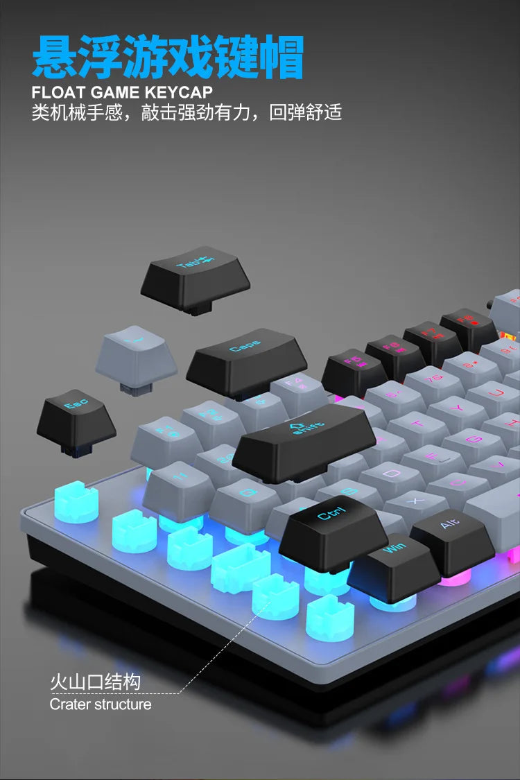 Keyboard 87 Keys 80% Layout Spanish Russian Korean Arabic Gaming Keyboard USB Wired RGB Light Float Keycap Ergonomics Design K10
