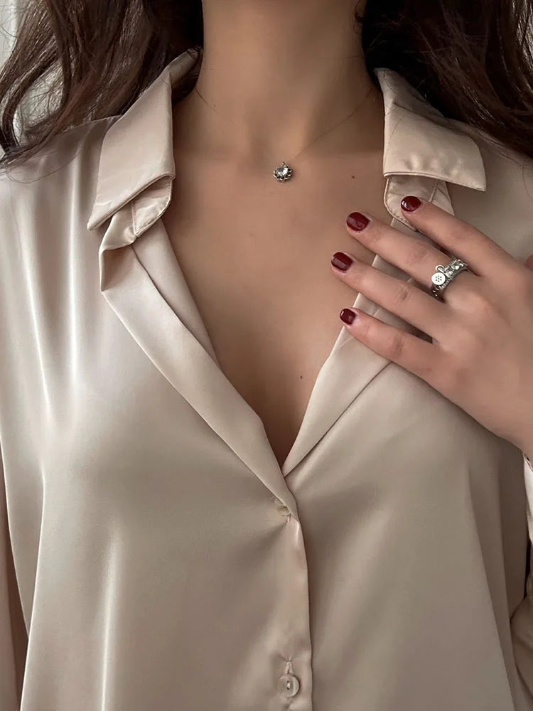 Office Wear Women Shirts Satin Blouse Luxury Pink Long Sleeve Formal Shirts Female Button Silk Tops For Women Elegant All-Match