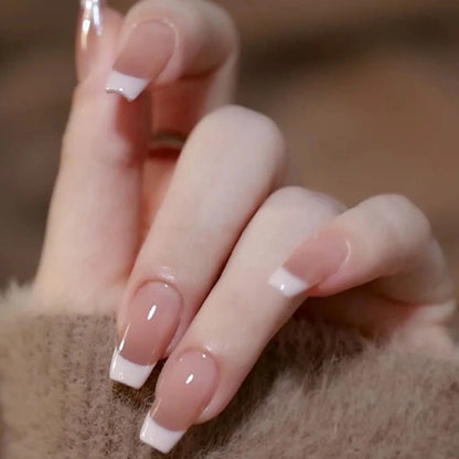 24pcs/set short square fake nails for women cute bride heart white french tips faux ongles y2k press on false nail supplies