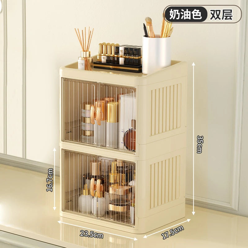 Cosmetics Storage Boxes Multi Layer Flat Cover Design Stationery Storage Shelf Household Dustproof Cosmetics Skincare Organizer
