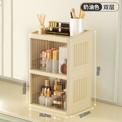 Cosmetics Storage Boxes Multi Layer Flat Cover Design Stationery Storage Shelf Household Dustproof Cosmetics Skincare Organizer