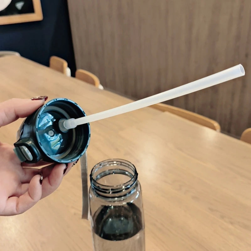 800ml Sports Water Bottle With Straw Plastic Water Bottles With Scale Leak Proof Drinking Bottles For Outdoor BPA Free Drinkware