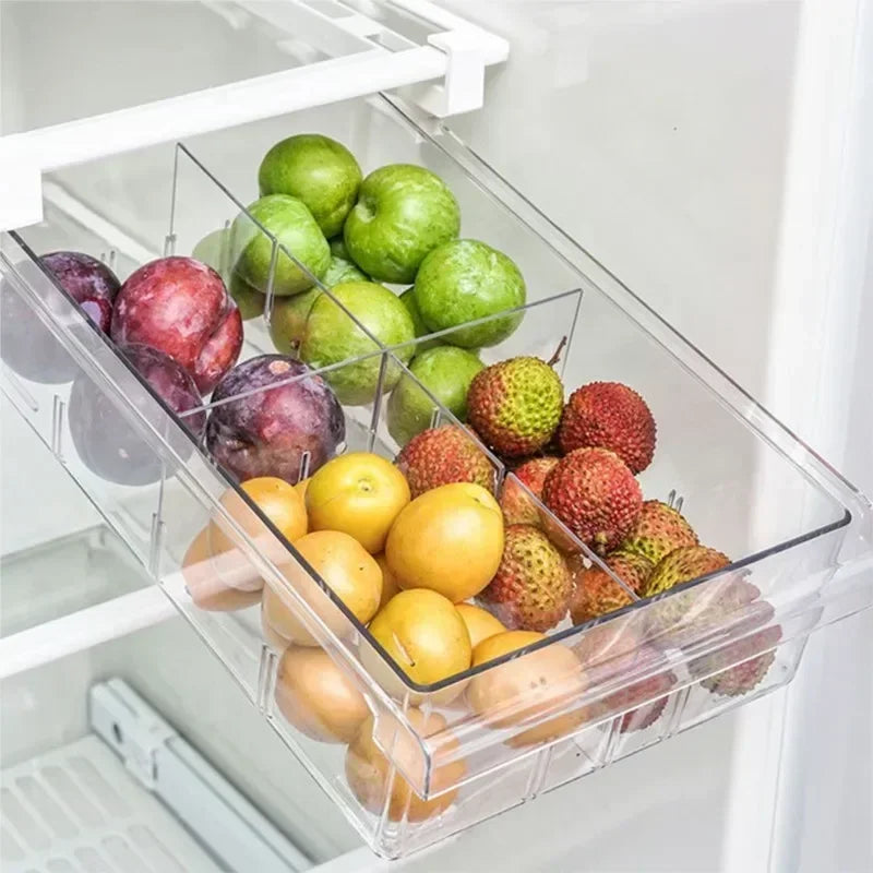 NEW Refrigerator Drawer Plastic Clear Fridge Organizer Slide Under Shelf Drawer Box Rack Holder Kitchen Fruit Food Storage Box