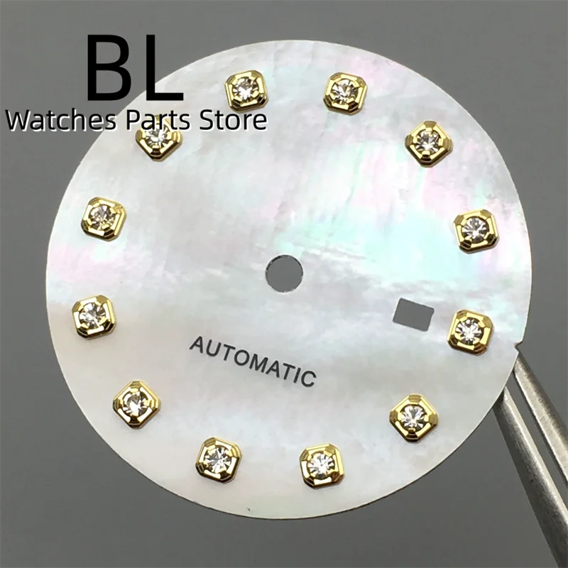 BLIGER 24.5mm Watch Dial Hand Set Sunburst Gray Rose White Mother Pearl Dial Roman Diamond Index Fit NH05 Movement Women Watches