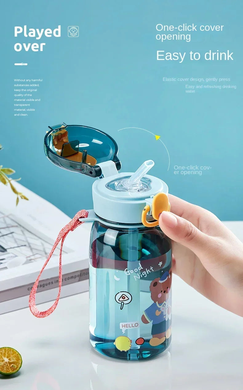 Kids Cartoon Water Sippy Cup with Straw Cute Bear Leakproof Water Bottles Outdoor Portable Drink Bottle Children's Lovely Cup