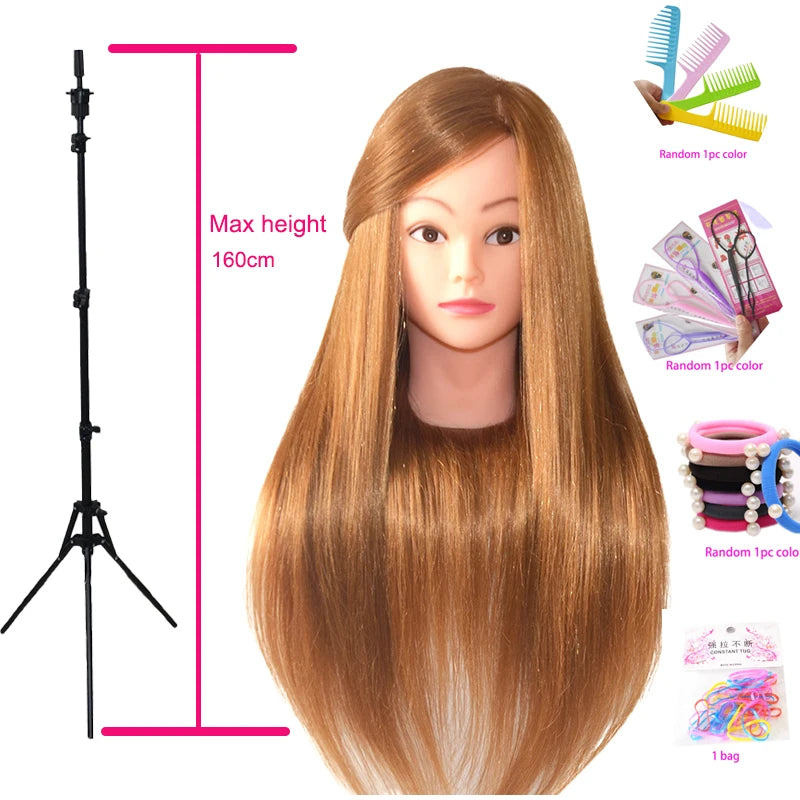 85%Real Hair Doll Head For Hairstyle Professional Training Head Kit Mannequin Head Styling To Practice Hot Curl Iron Straighten