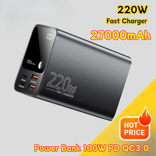 27000mAh Power Bank 100W PD QC3.0 Fast Charging External Spare Battery For iPhone 15 14 13 12 Xiaomi Macbook Air Laptop