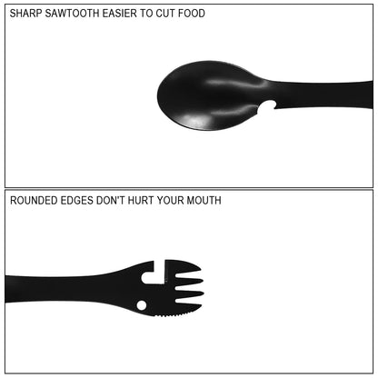 Multi-functional Outdoor Survival Tools 5 in 1 Camping Hiking Gear Practical Fork Knife Stainless Steel Spoon & Bottle Opener