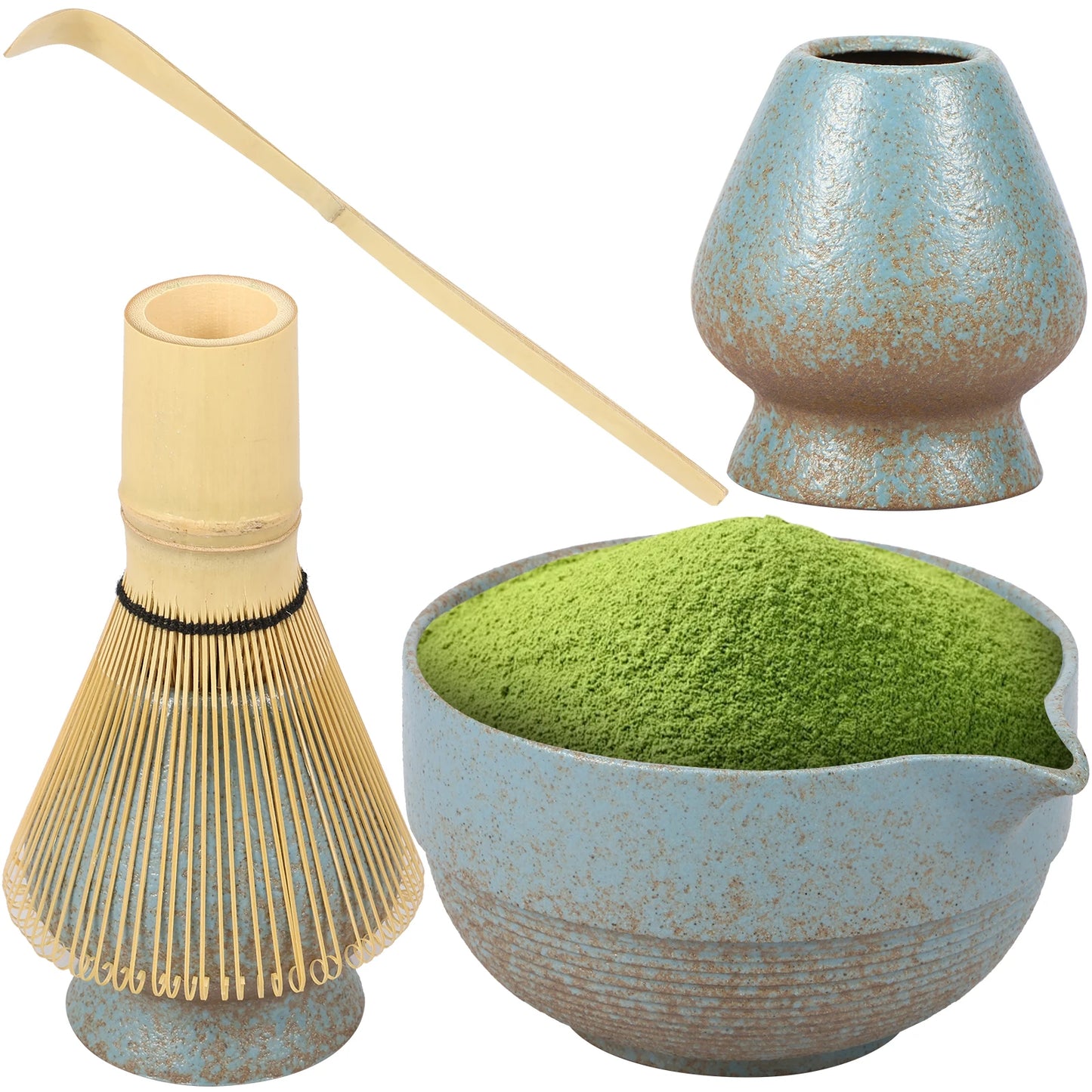 5PCS Japanese Matcha Tea Set Includes Matcha Bowl w Spout Matcha Whisk Holder Matcha Whisk Tea Scoop Tea-making Tools Accessorie