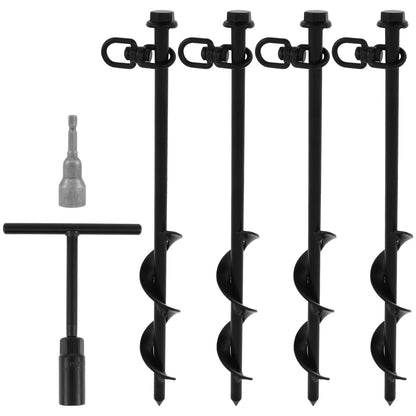 4Pcs Trampoline Anchors Set 11.8inch Heavy Duty Ground Anchors High Wind Trampoline Stakes Manual/Drill Installed Swing Anchors