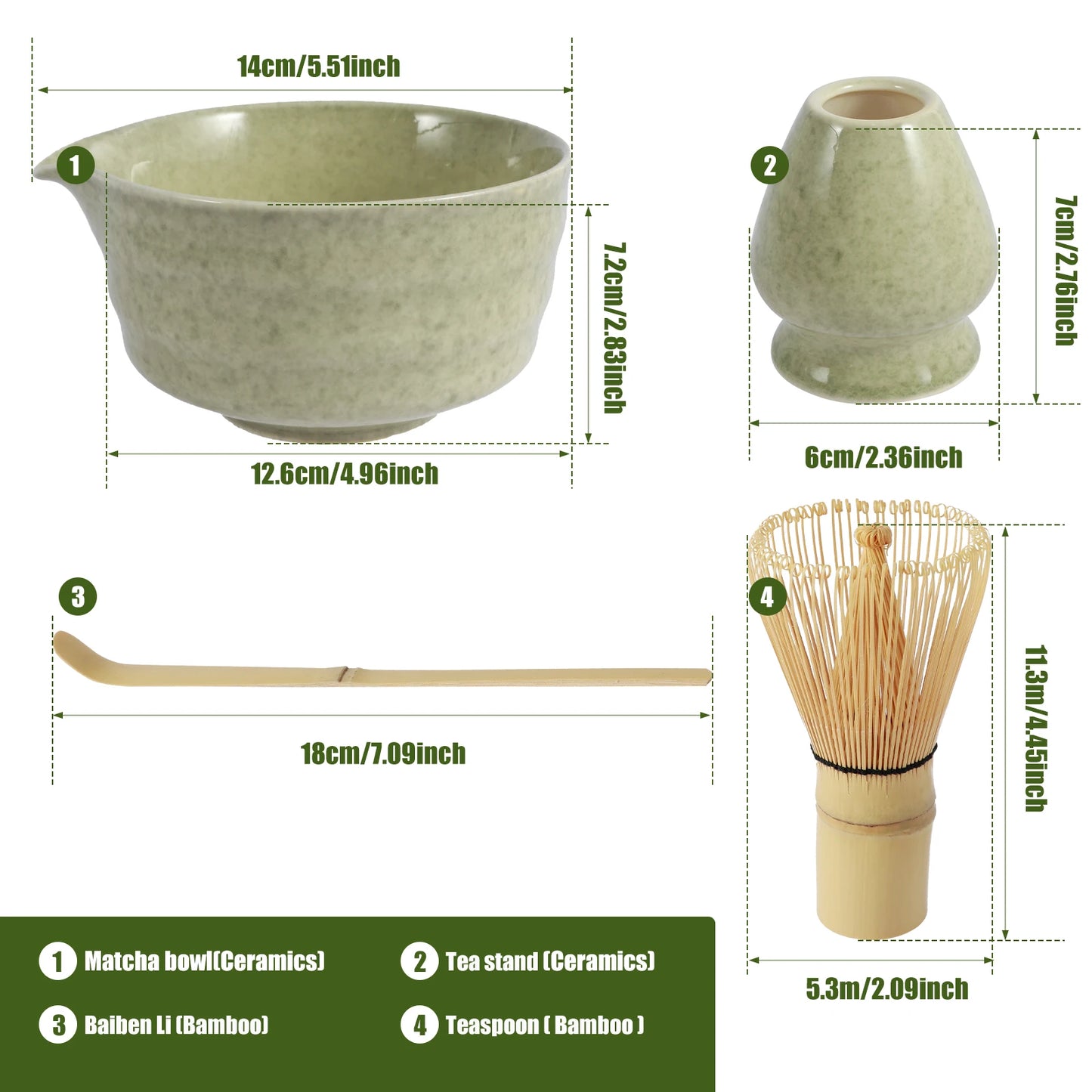 Matcha Making Kit Japanese Tea Set Scoop (Chashaku）Matcha  (Chasen) Tea Set with Ceramic Bowl Bamboo Accessories for Tea Lovers
