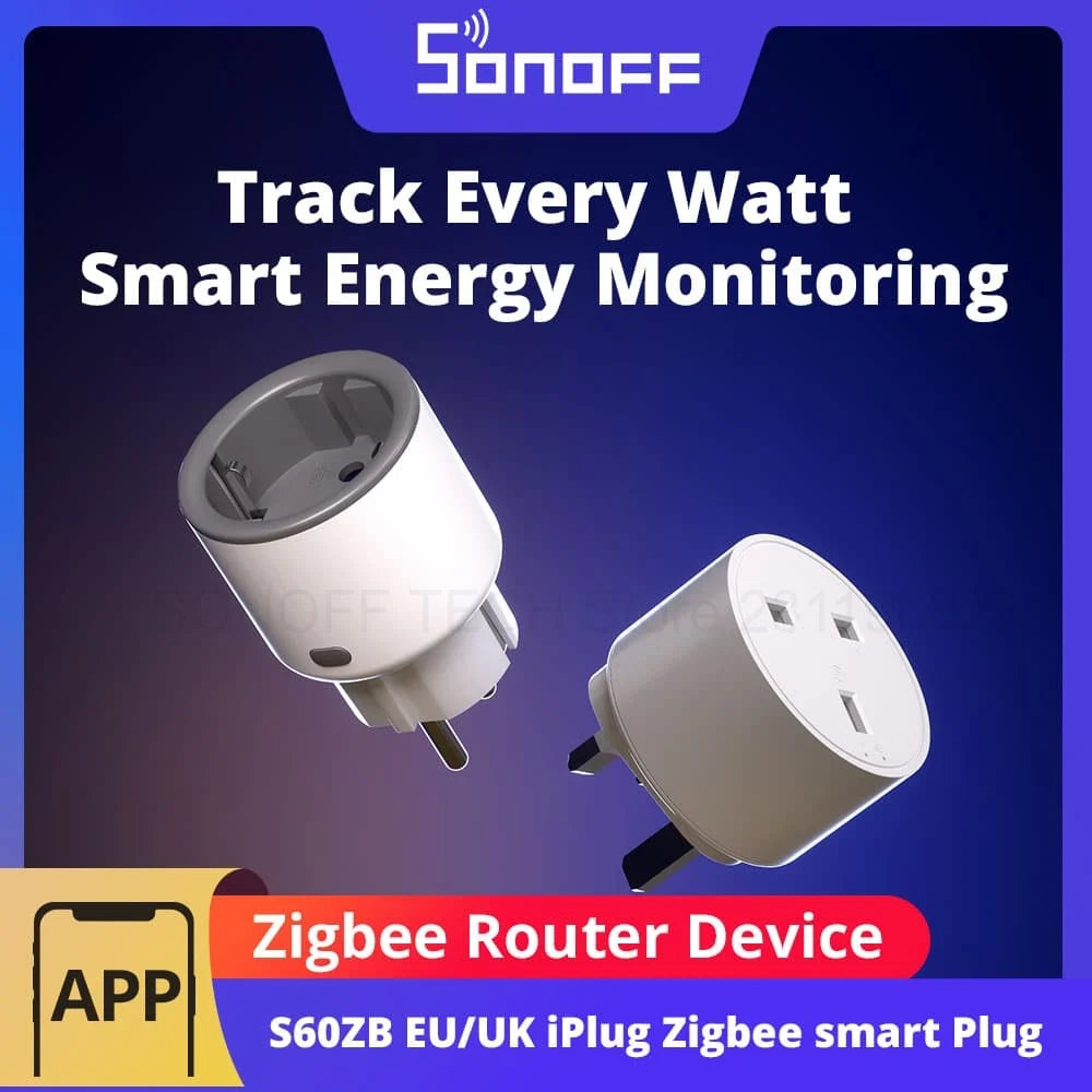 SONOFF S60ZB EU/UK iPlug Zigbee Smart Plug ZIgbee Router Device Overload Protection ENergy Monitoring Timer Control via Alexa