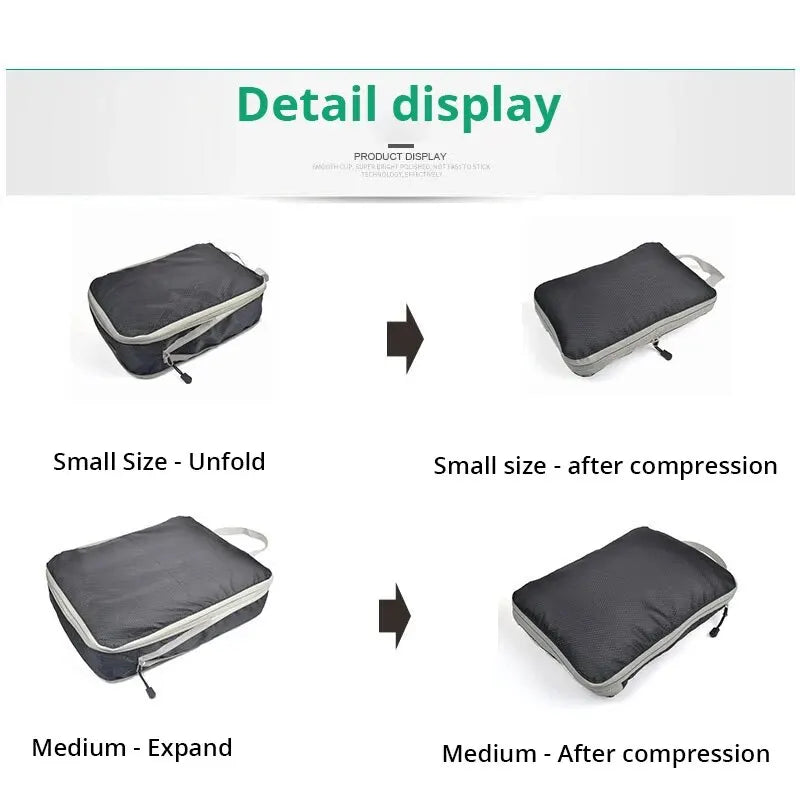 3Pcs/set Black/Blue/Grey Compressible Travel Storage Bag Portable Large Capacity Storage Bag Suitcase Luggage Packing Cubes