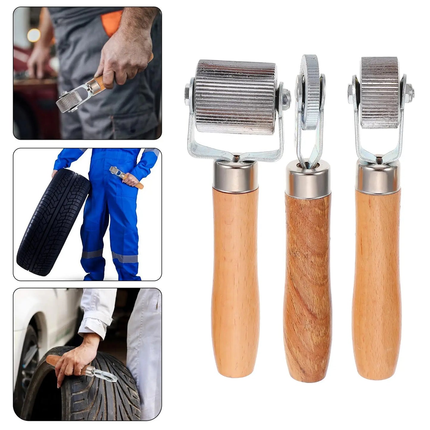 3 pcs Repair Tool Wooden Handle Rollers Pressing Wheel Tire Repair Compaction Roller Portable Durable Car Repair Tool