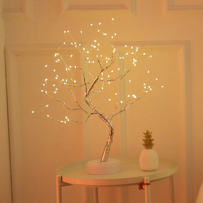 LED Tree Lights Artificial Decorative Fairy Light Battery Operated Tabletop Bonsai Lamp for Party Holiday Camping Summer Decor