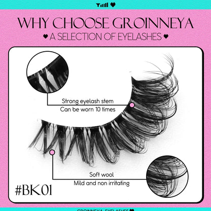 GROINNEYA Lashes 5/7 Pairs Wispy Mink Lashes Invisible Band Eyeashes Look Like Extensions Strip Lashes Natural Look Soft Fluffy