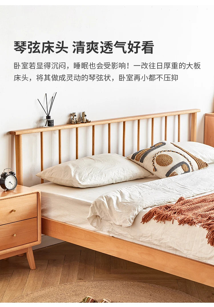Solid wood bed 1.8 meters double  master bedroom Nordic room modern simple single bed 1.2m 1.5m