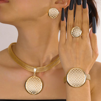 Indian Jewelry Fashion Jewelry Sets Round Pendant Necklace for Women Bracelet Bridal Wedding Accessories Earrings Ring