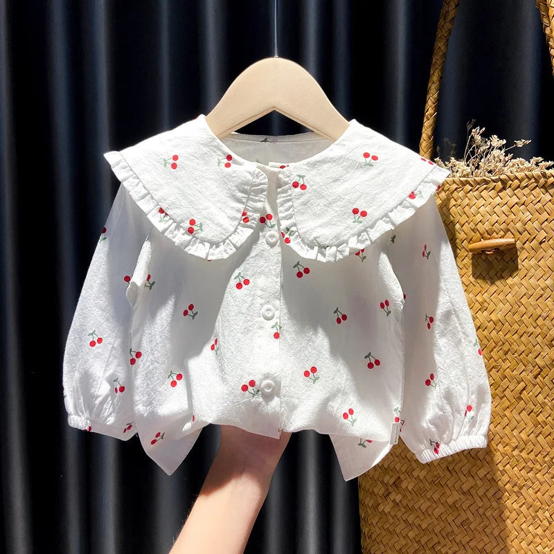 Spring Autumn New Baby's Girl Clothes Cherry Cardigan Shirt Coat for toddler Girl Baby Cloth Outfit wear Versatile Shirt blouse