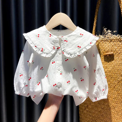 Spring Autumn New Baby's Girl Clothes Cherry Cardigan Shirt Coat for toddler Girl Baby Cloth Outfit wear Versatile Shirt blouse