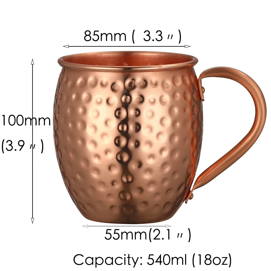 Moscow Mule Copper Mugs | Set of 4 Hammered Cups with Strong Riveted Handle Hold 540ml ( 18oz)