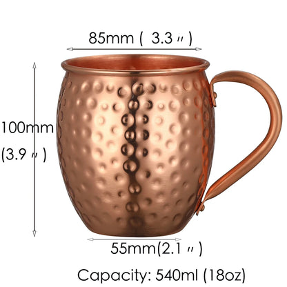 Moscow Mule Copper Mugs | Set of 4 Hammered Cups with Strong Riveted Handle Hold 540ml ( 18oz)