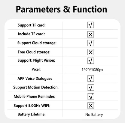 Home security camera, featuring night vision function, two-way audio, horizontal/vertical/zoom functions, used for motion tracki
