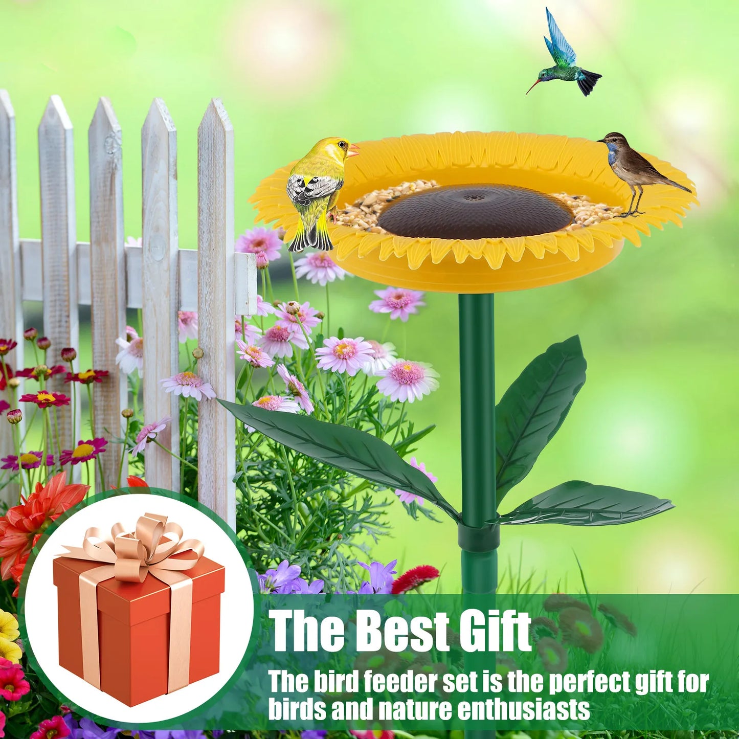 Bird Feeder Wild Bird Sun Floral Standing Feeder Outdoor Bird Bath Feeders Bowl Floral Shape Tray Decorative Garden Yard