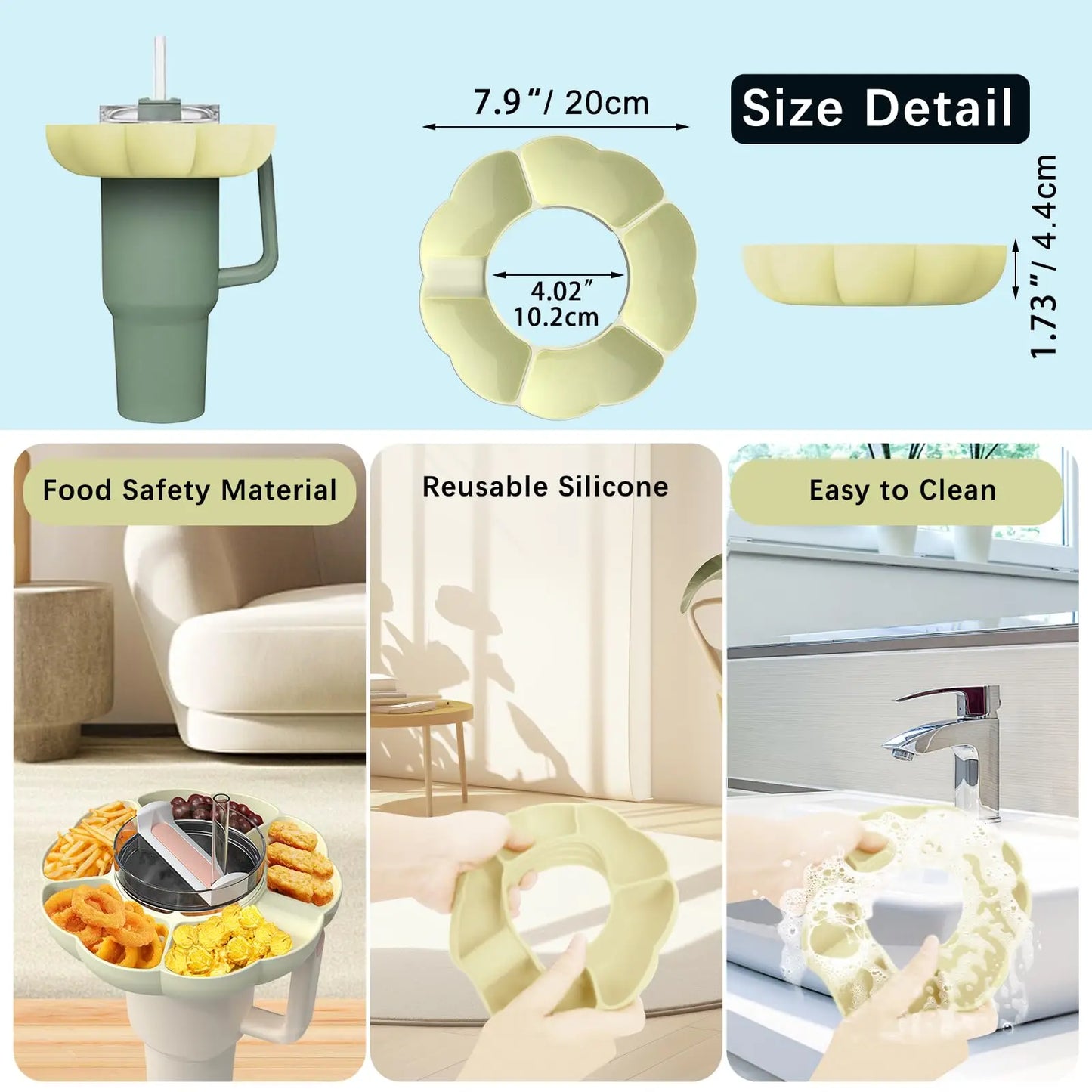 Reusable Silicone Snack Platters for Snack for Stanley Cup 40 Oz Tray Snack Divider Divided Container Food Tray Holder Outdoor