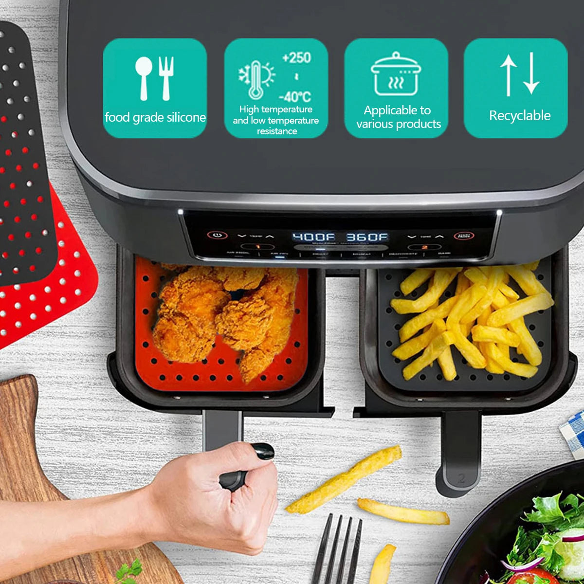 Air Fryer Silicone Mat Reusable Air Fryer Liners Non-Stick Silicone Mats Kitchen Accessories Baking Mat Pastry Tools Bakeware