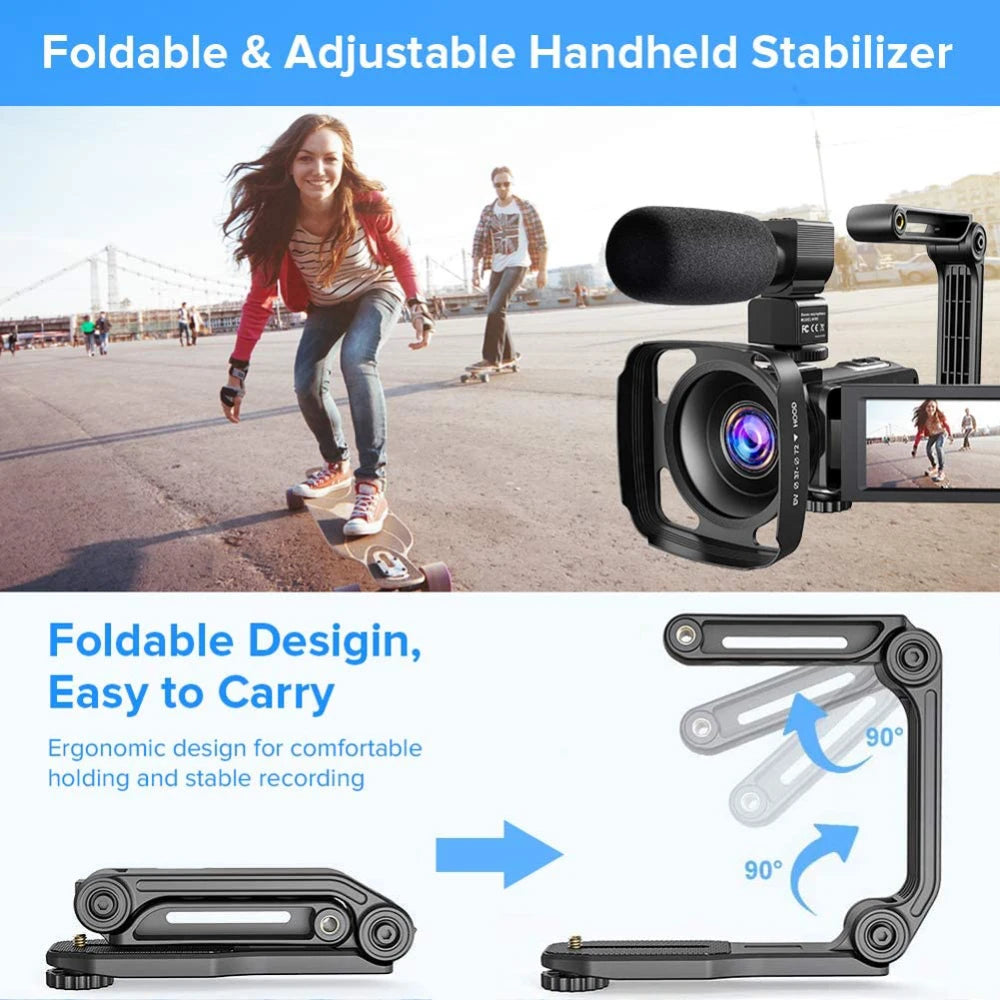 2.7K Camcorder Video Camera 36MP with LED Fill Light,16X Digital Zoom Camera Recorder 3.0" IPS Touch Screen Vlogging Camera Kit