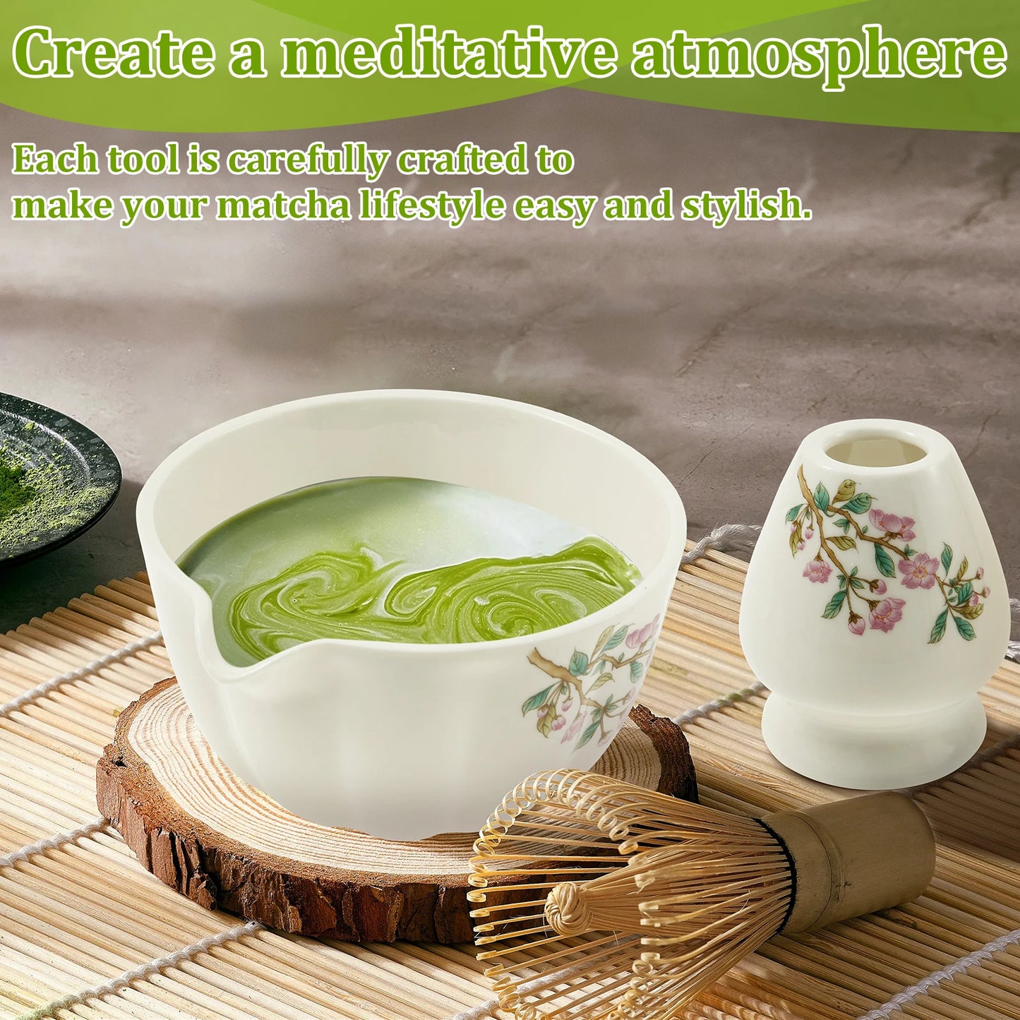 Matcha Whisk and Bowls Kit with Whisk Holder Scoop and Sifter Japanese Style Matcha Making Set Teaset Giftbox for Tea lovers