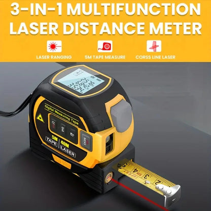 Laser measuring tape, 3-in-1 laser rangefinder 5M measuring tape LCD display backlight rangefinder Building measuring device