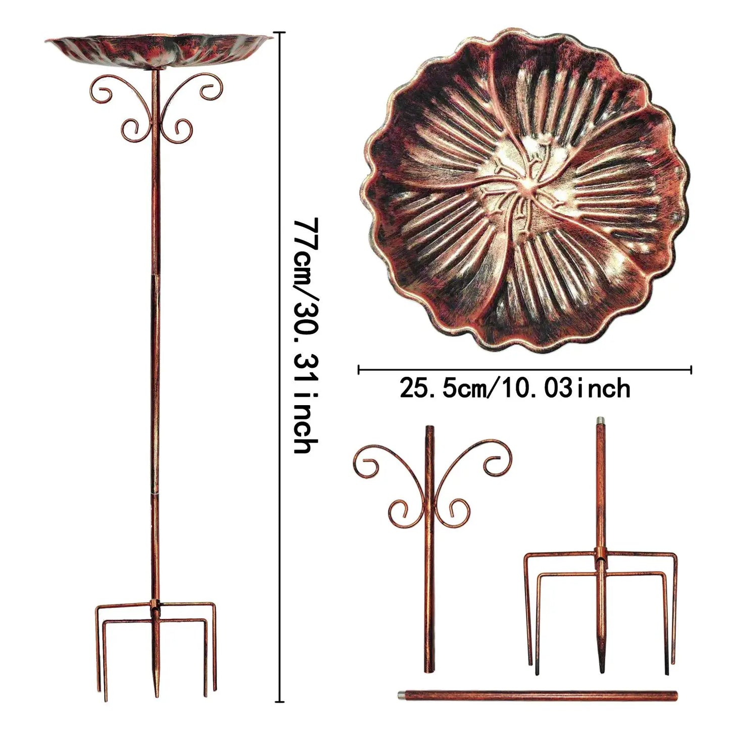 Bird Bath Feeder Bowl 5-Pronged Base Metal Bird Feeder Freestanding Birdbath for Yard Patio Outdoors Garden Iron Pedestal Stake