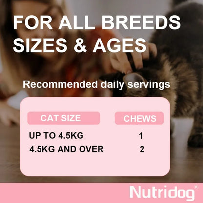 Skin & Coat Cat Chews - Omega 3, Vitamin E, Biotin Supplements for Healthy Skin, Glossy Coat & Anti - Shedding, Salmon Flavor