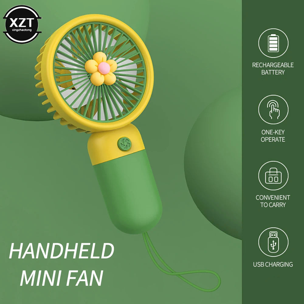 Cartoon Flower Shaped Fan USB Rechargeable Handheld Fan Outdoor Travel Portable Handheld Fan