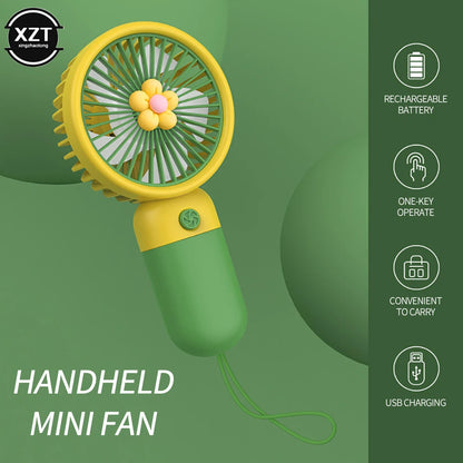 Cartoon Flower Shaped Fan USB Rechargeable Handheld Fan Outdoor Travel Portable Handheld Fan