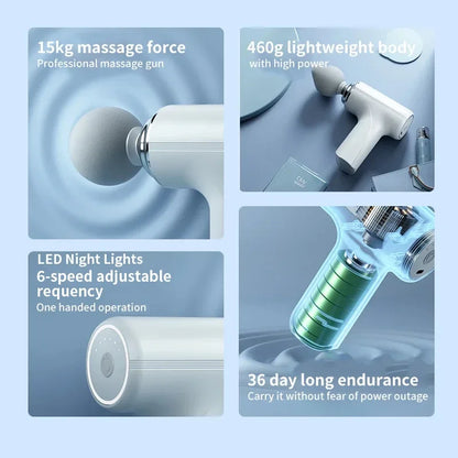 Portable AI Fascial Massage Gun Electric Percussion Massager Body Relaxation With  LED Night Light 4 Replaceable Massage Head