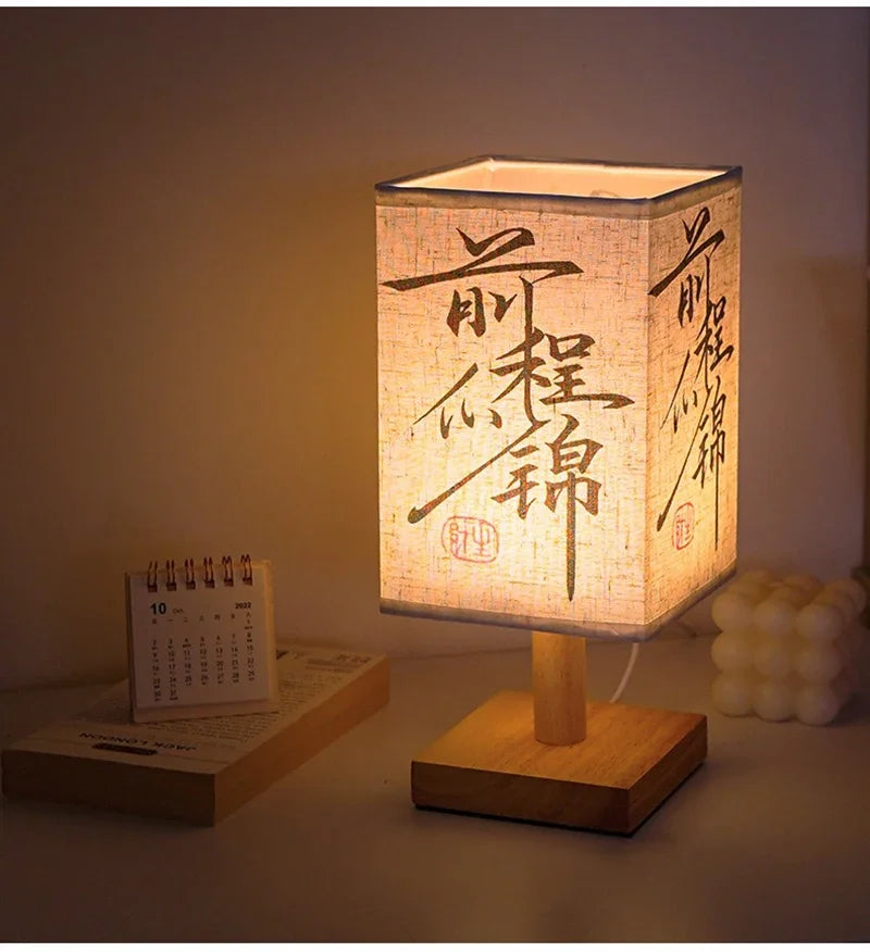 LED  Decoration Table Lamps Simple Chinese Style Dimmable Plug Night Light Fabric Lampshade Square Bedroom Bedside Desk Lights