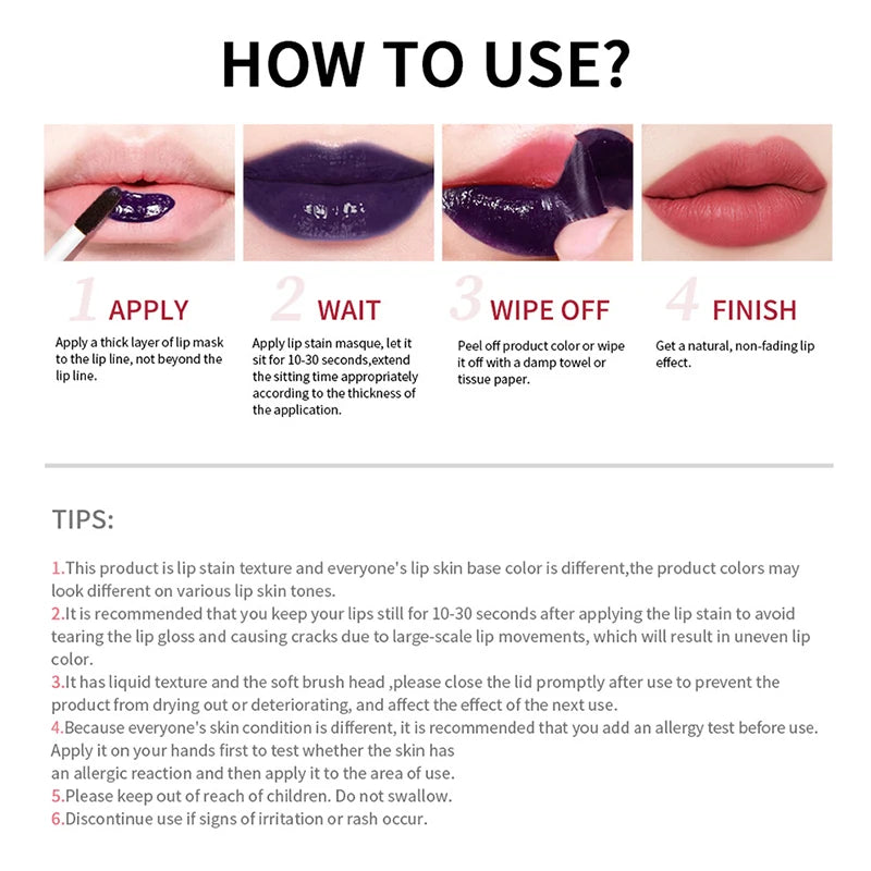 Peel Off Lip Stain Reveal Long Lasting Waterproof Pink Lip Tint Transfer Proof Non Stick Cup Natural Lip Stain Women's Cosmetics