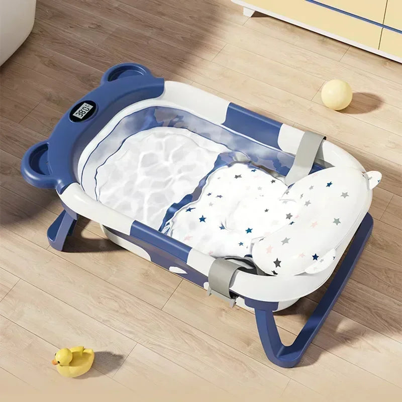 Foldable Baby Bathtub with Temperature Sensor for Newborn Toddlers Children Bathing Sit Lie Down Shower Tray Home Travel Tub