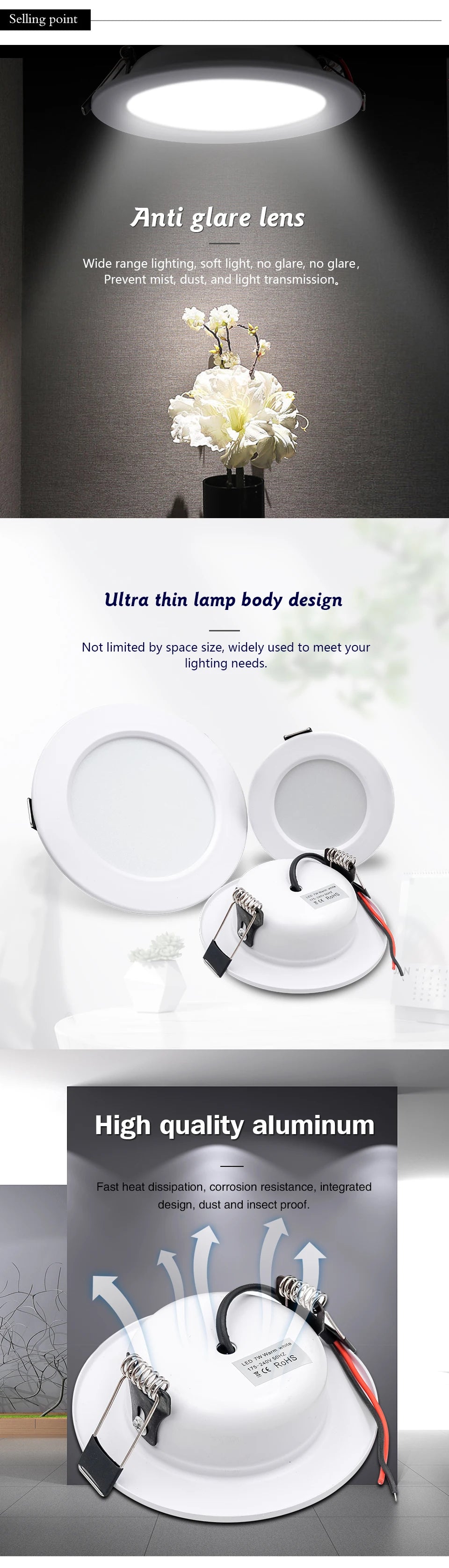 LED Downlight 5W 9W 12W 15W 18W Recessed Round Led Ceiling Lamp 110V 220V DC12V 24V Panel Lights Indoor Lighting Warm/Cold White