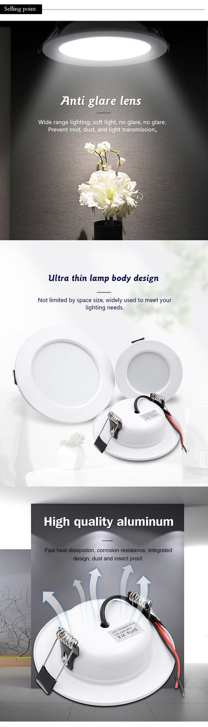 LED Downlight 5W 9W 12W 15W 18W Recessed Round Led Ceiling Lamp 110V 220V DC12V 24V Panel Lights Indoor Lighting Warm/Cold White