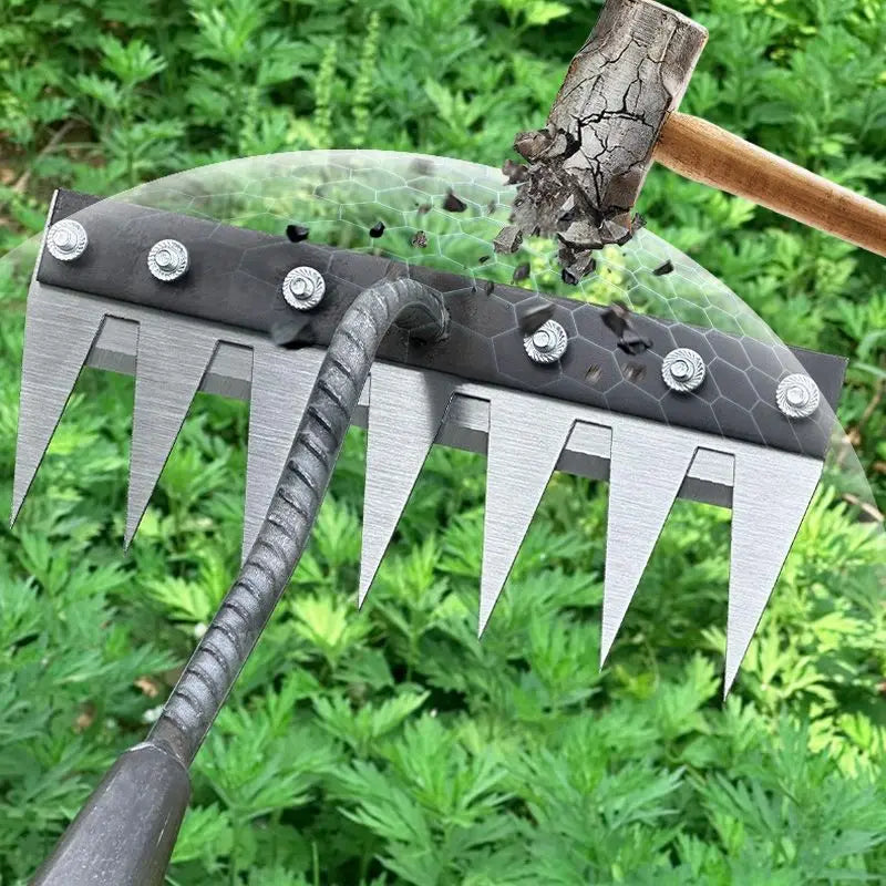 5/6/7/8 Teeth Agricultural Rake Soil Loosening Weeding Tool Manganese Steel Garden Weeding Rake Multi-use Agricultural Straw Hoe